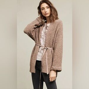 Moth Vallon Ribbon-Tie Long Wool Cardigan